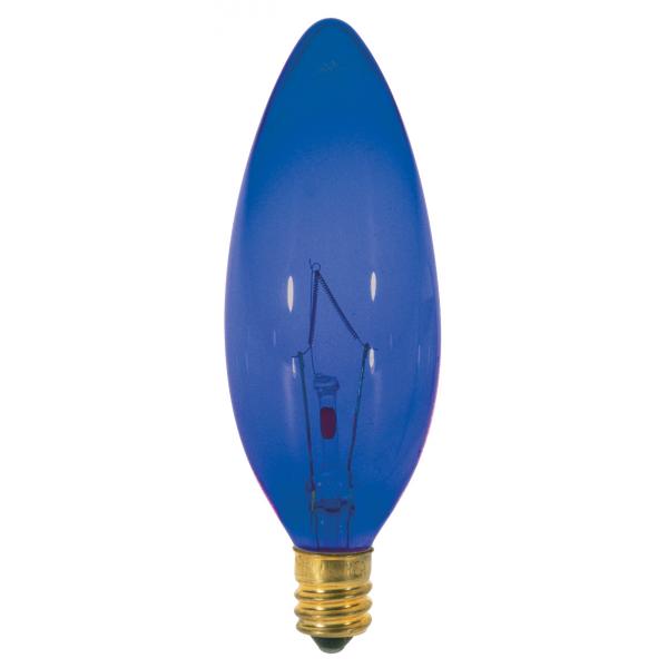 25 Watt BA9 1/2 Incandescent - Transparent Blue - 1500 Average rated hours - Candelabra base - 120 Volt