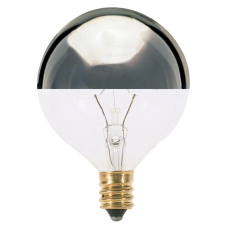 25 Watt G16 1/2 Incandescent - Silver Crown - 1500 Average rated hours - 232 Lumens - Candelabra base - 120 Volt