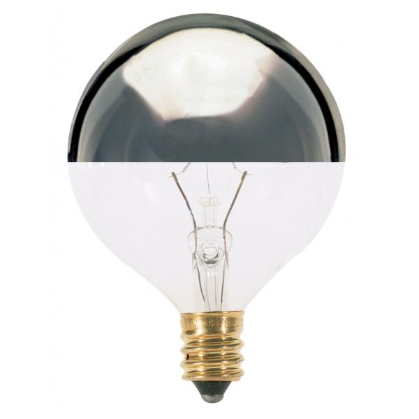 40 Watt G16 1/2 Incandescent - Silver Crown - 1500 Average rated hours - 384 Lumens - Candelabra base - 120 Volt