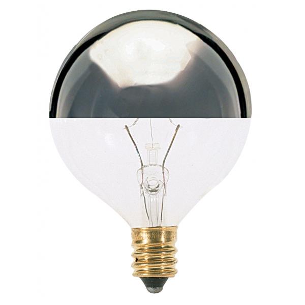 60 Watt G16 1/2 Incandescent - Silver Crown - 1500 Average rated hours - 672 Lumens - Candelabra base - 120 Volt