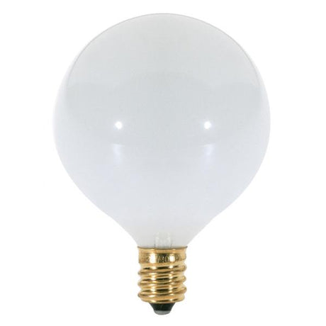 25 Watt G16 1/2 Incandescent - Gloss White - 1500 Average rated hours - 175 Lumens - Candelabra base - 120 Volt