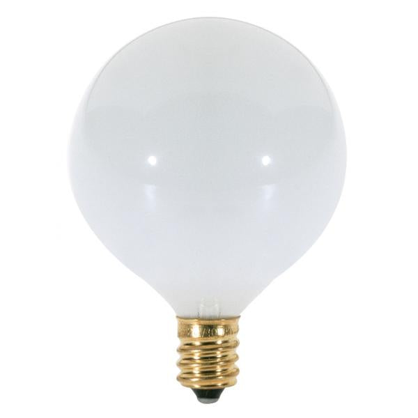 25 Watt G16 1/2 Incandescent - Gloss White - 1500 Average rated hours - 175 Lumens - Candelabra base - 120 Volt