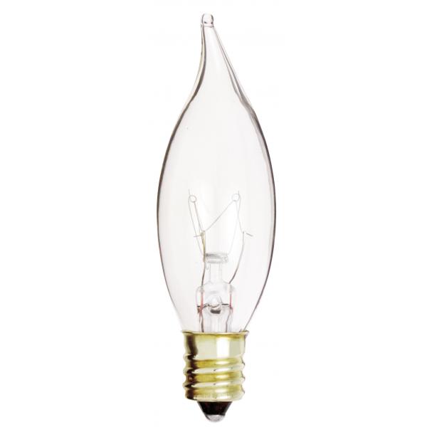 10 Watt CA7 Incandescent - Clear - 1500 Average rated hours - 80 Lumens - Candelabra base - 120 Volt