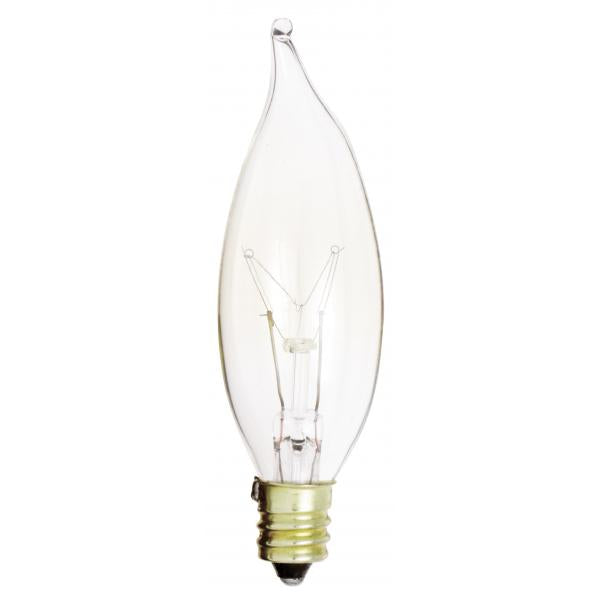 15 Watt CA8 Incandescent - Clear - 1500 Average rated hours - 100 Lumens - Candelabra base - 120 Volt