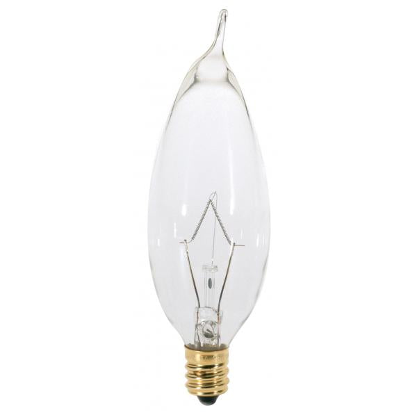 25 Watt CA8 Incandescent - Clear - 1500 Average rated hours - 210 Lumens - Candelabra base - 120 Volt