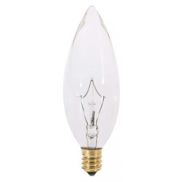 25 Watt BA9 1/2 Incandescent - Clear - 1500 Average rated hours - 212 Lumens - Candelabra base - 120 Volt