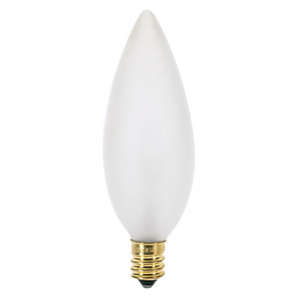 25 Watt BA9 1/2 Incandescent - Frost - 1500 Average rated hours - 212 Lumens - Candelabra base - 120 Volt