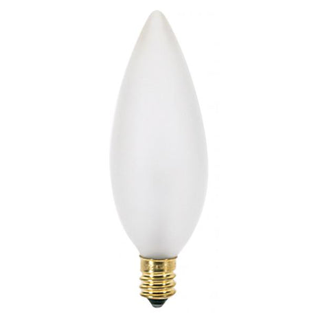 15 Watt BA9 1/2 Incandescent - Frost - 1500 Average rated hours - 114 Lumens - Candelabra base - 120 Volt