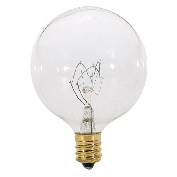 15 Watt G16 1/2 Incandescent - Clear - 1500 Average rated hours - 114 Lumens - Candelabra base - 120 Volt - 2-Card