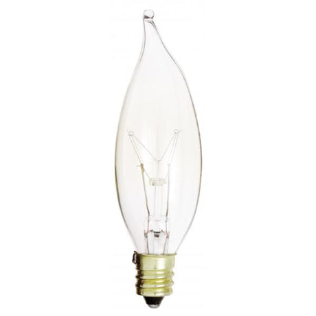 15 Watt CA8 Incandescent - Clear - 1500 Average rated hours - 100 Lumens - Candelabra base - 120 Volt - 2-Card