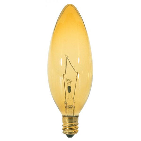 25 Watt BA9 1/2 Incandescent - Transparent Amber - 1500 Average rated hours - Candelabra base - 120 Volt