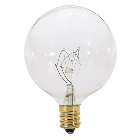 15 Watt G16 1/2 Incandescent - Clear - 1500 Average rated hours - 114 Lumens - Candelabra base - 120 Volt