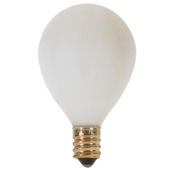 10 Watt G12 1/2 Pear Incandescent - Satin White - 1500 Average rated hours - 50 Lumens - Candelabra base - 120 Volt