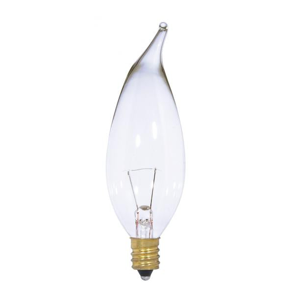 7 Watt CA10 Incandescent - Clear - 1500 Average rated hours - 65 Lumens - Candelabra base - 12 Volt