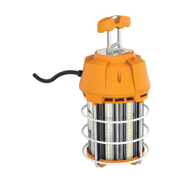 100 Watt LED Hi-Lumen temporary Hi-Bay Caged lamp - 5000K - Integrated Cord / Plug & Hook - 120 Volt