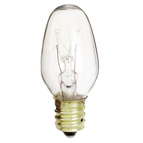 7 Watt C7 Incandescent - Clear - 2500 Average rated hours - 35 Lumens - Candelabra base - 130 Volt