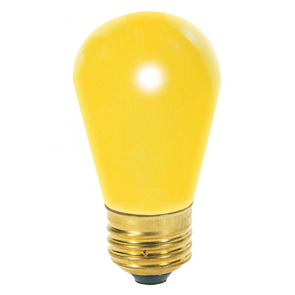 11 Watt S14 Incandescent - Ceramic Yellow - 2500 Average rated hours - Medium base - 130 Volt