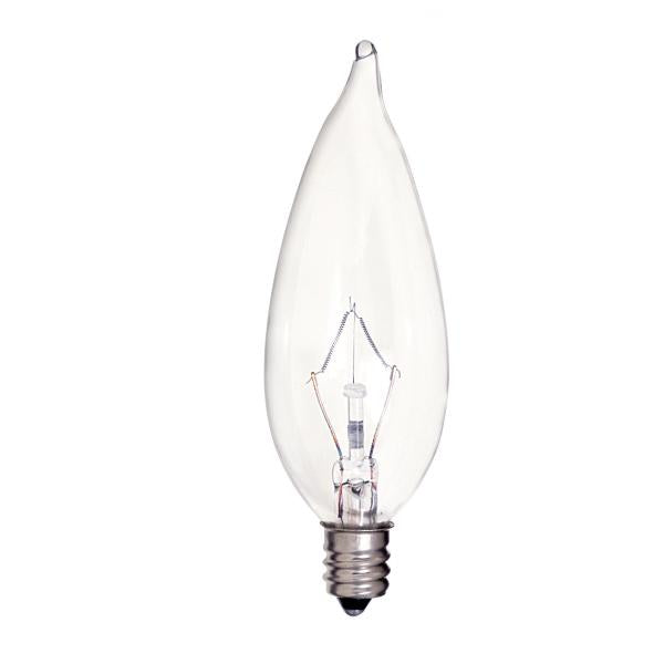 25 Watt CA9 1/2 Incandescent - Clear - 2500 Average rated hours - 212 Lumens - Candelabra base - 120 Volt