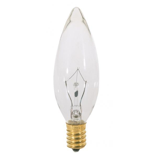 7.5 Watt BA9 1/2 Incandescent - Clear - 3000 Average rated hours - 37 Lumens - Candelabra base - 120 Volt