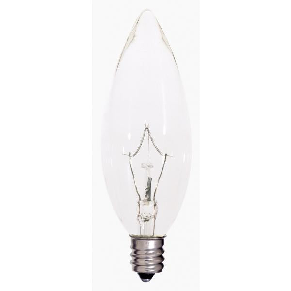 25 Watt BA9 1/2 Incandescent - Clear - 2500 Average rated hours - 212 Lumens - Candelabra base - 120 Volt