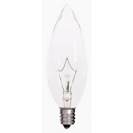 25 Watt BA9 1/2 Incandescent - Clear - 2500 Average rated hours - 212 Lumens - Candelabra base - 120 Volt