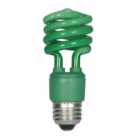 13 Watt - Mini Spiral Compact Fluorescent - Green color - Medium base - 120 Volt