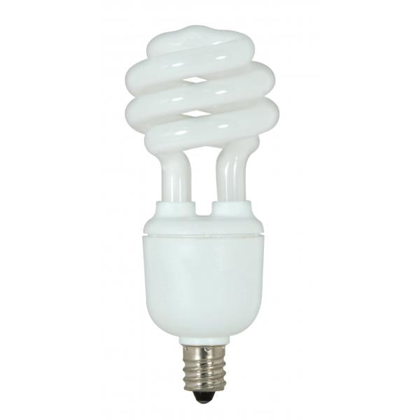 9 Watt - Mini Spiral Compact Fluorescent - 2700K - 82 CRI - Candelabra base - 120 Volt