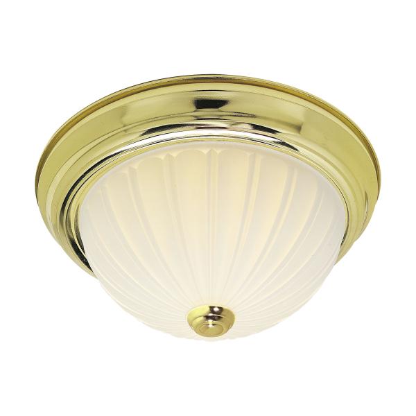 2 Light - 11" Flush with Frosted Melon Glass - Polished Brass Finish