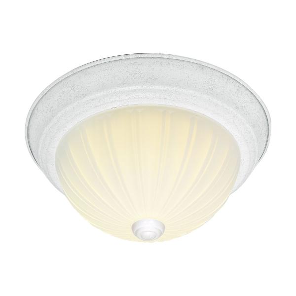 2 Light - 11" Flush with Frosted Melon Glass - Textured White Finish