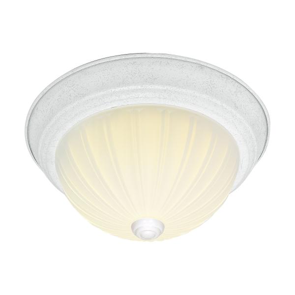 2 Light - 13" Flush with Frosted Melon Glass - Textured White Finish