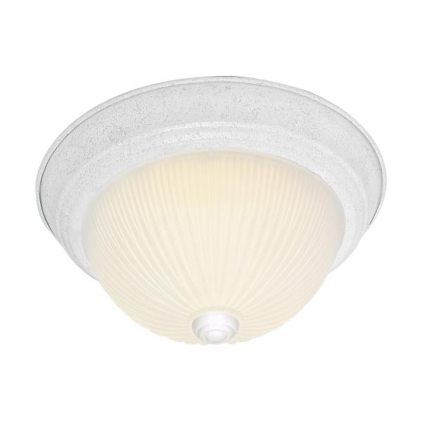 2 Light - 11" Flush with Frosted Ribbed - Textured White Finish