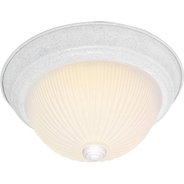 2 Light - 13" Flush with Frosted Ribbed - Textured White Finish