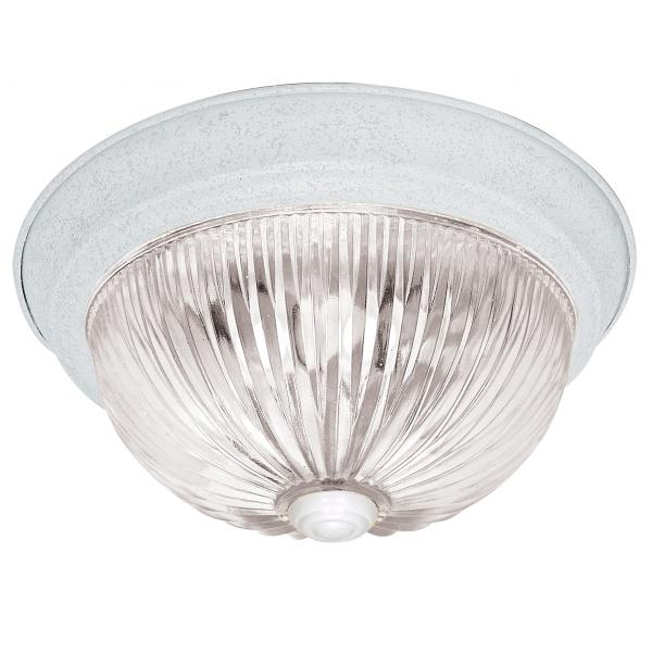 2 Light - 11" Flush with Clear Ribbed Glass - Textured White Finish