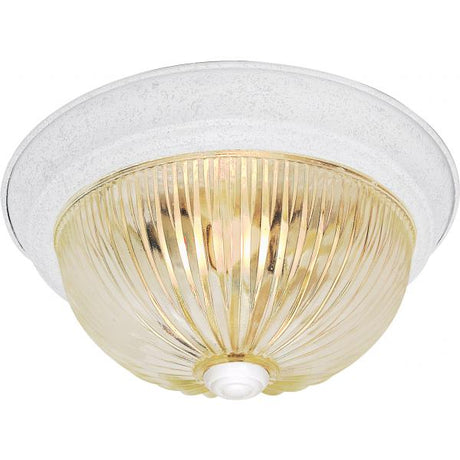 2 Light - 13" Flush with Clear Ribbed Glass - Textured White Finish