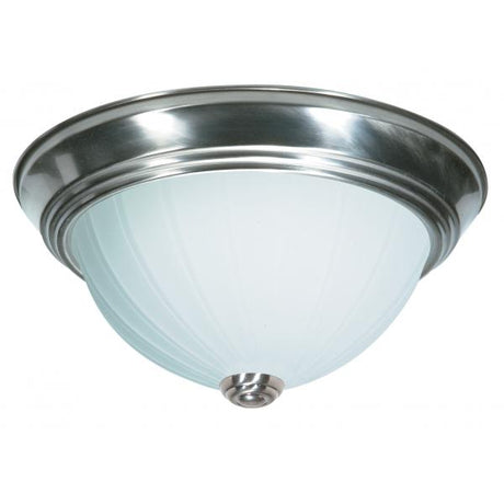 2 Light - 11" Flush with Frosted Melon Glass - Brushed Nickel Finish