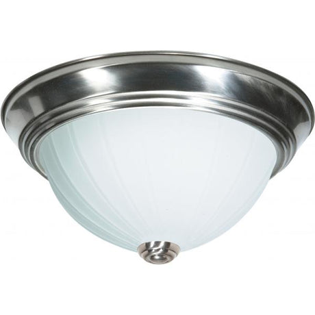 2 Light - 13" Flush with Frosted Melon Glass - Brushed Nickel Finish