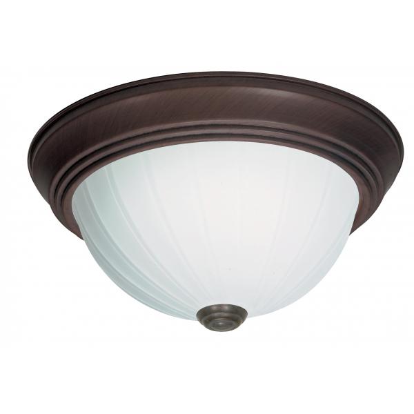 2 Light - 11" Flush with Frosted Melon Glass - Old Bronze Finish