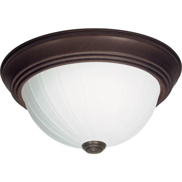 2 Light - 13" Flush with Frosted Melon Glass - Old Bronze Finish