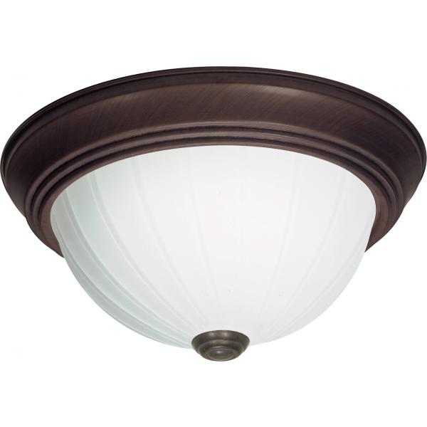 3 Light - 15" Flush with Frosted Melon Glass - Old Bronze Finish