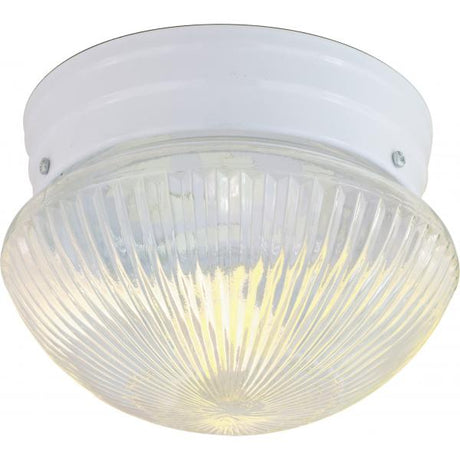 1 Light - 8" Flush with Clear Ribbed Glass - White Finish