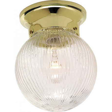 1 Light - 6" Flush with Clear Ribbed Glass - Polished Brass Finish