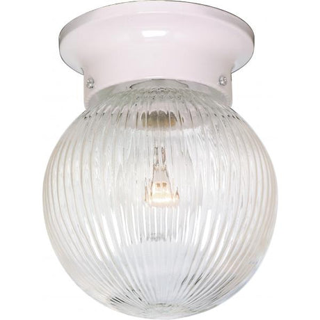 1 Light - 6" Flush with Clear Ribbed Glass - White Finish