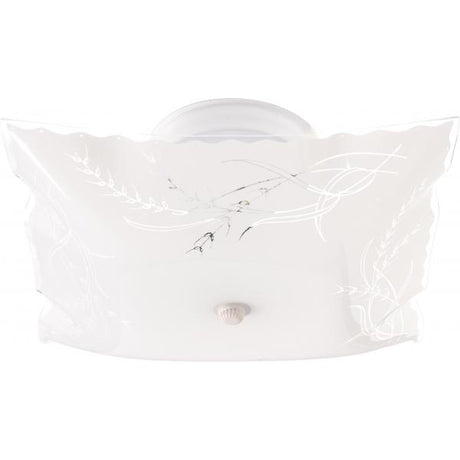 2 Light - 12" Flush with Square Wheat & Ruffled Edge Glass- White Finish