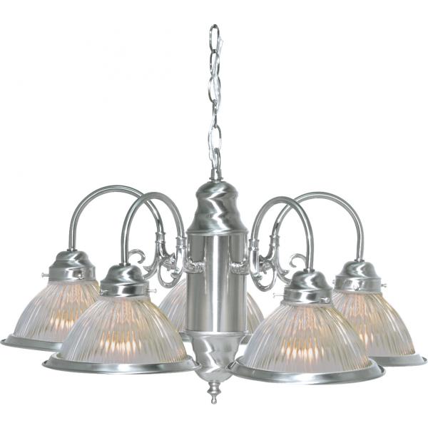 5 Light - 22" - Chandelier - With Clear Ribbed Shades - Brushed Nickel Finish