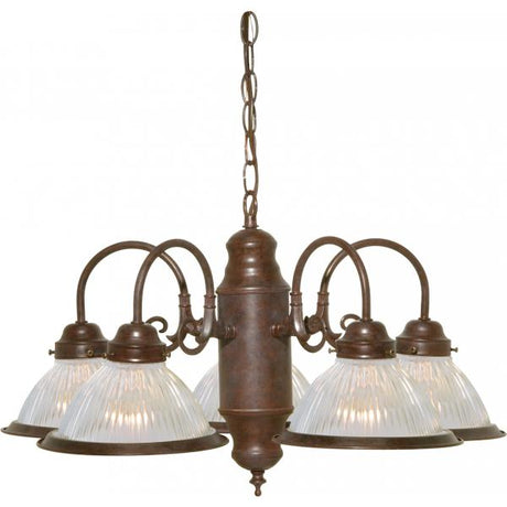 5 Light - 22" - Chandelier - With Clear Ribbed Shades - Old Bronze Finish