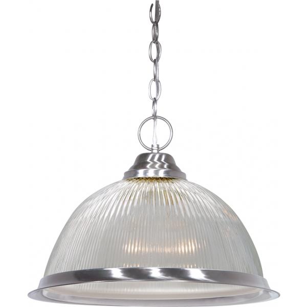 1 Light - 15" - Pendant - Clear Prismatic Dome - Brushed Nickel Finish