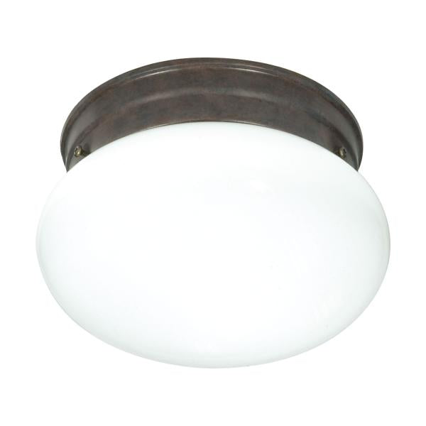 1 Light - 8" - Flush Mount - Small White Mushroom - Old Bronze Finish