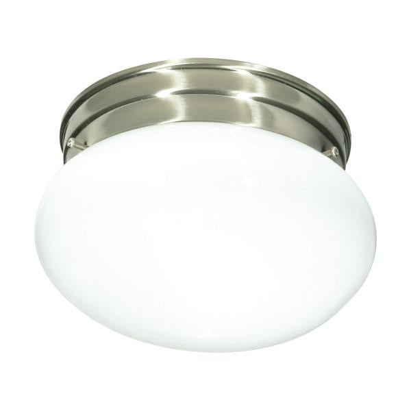 1 Light - 8" - Flush Mount - Small White Mushroom - Brushed Nickel Finish