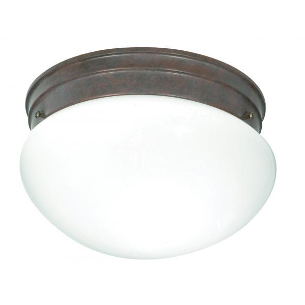 2 Light - 10" - Flush Mount - Medium White Mushroom - Old Bronze Finish