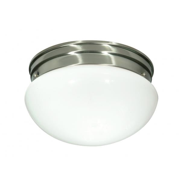 2 Light - 10" - Flush Mount - Medium White Mushroom - Brushed Nickel Finish